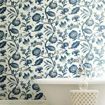York Wallcoverings Watercolor Jacobean - Blue & White Wallpaper | Buy Online York Wallcoverings Watercolor Jacobean wallpaper, color Blue & White, SKU AT7021