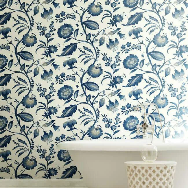 York Wallcoverings Watercolor Jacobean - Blue & White Wallpaper | Buy Online York Wallcoverings Watercolor Jacobean wallpaper, color Blue & White, SKU AT7021