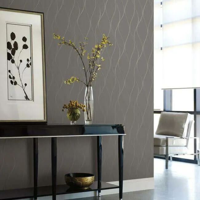 York Wallcoverings Wavy Stripe wallpaper, color Black Metallic, SKU Y6201405