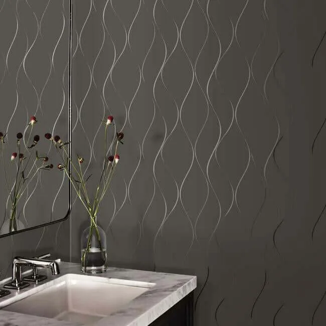 York Wallcoverings Wavy Stripe - Black Metallic Wallpaper | Buy Online York Wallcoverings Wavy Stripe wallpaper, color Black Metallic, SKU Y6201405