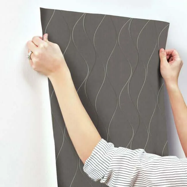 York Wallcoverings Wavy Stripe - Black Metallic Wallpaper | Buy Online York Wallcoverings Wavy Stripe wallpaper, color Black Metallic, SKU Y6201405