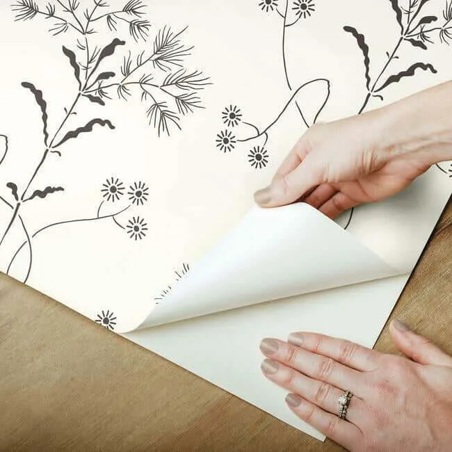 York Wallcoverings Magnolia Home Wildflower wallpaper, color Black & White, SKU PSW1153RL