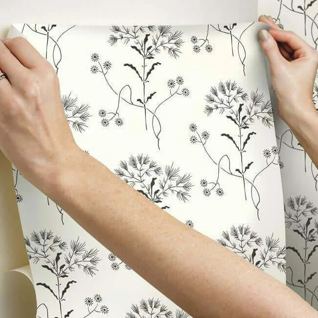 York Wallcoverings Magnolia Home Wildflower wallpaper, color Black & White, SKU PSW1153RL