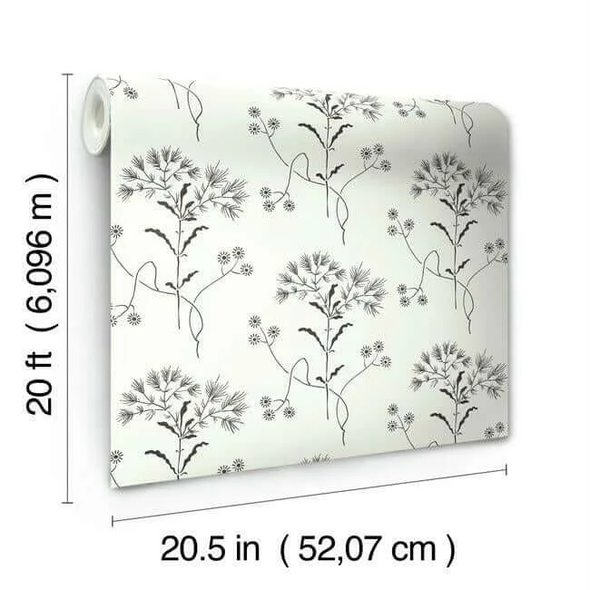 York Wallcoverings Magnolia Home Wildflower wallpaper, color Black & White, SKU PSW1153RL