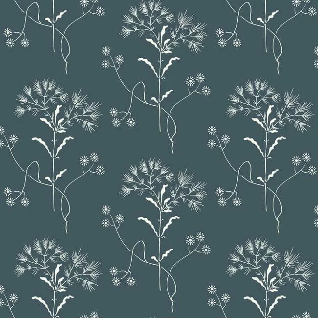York Wallcoverings Magnolia Home Wildflower wallpaper, color White & Blue, SKU PSW1154RL
