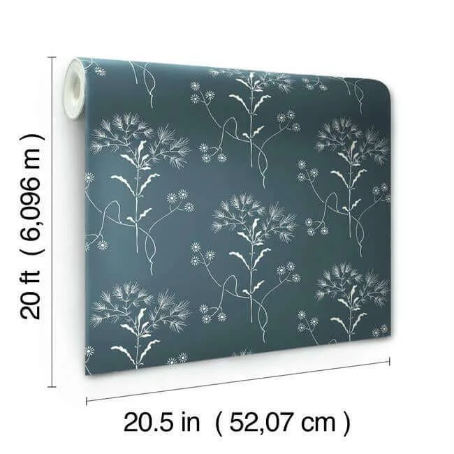 York Wallcoverings Magnolia Home Wildflower wallpaper, color White & Blue, SKU PSW1154RL