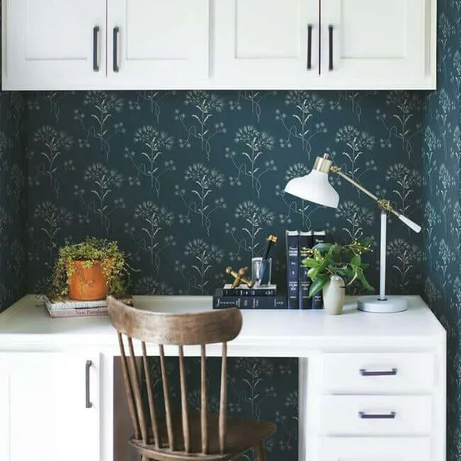 York Wallcoverings Magnolia Home Wildflower wallpaper, color White & Blue, SKU PSW1154RL