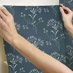 York Wallcoverings Magnolia Home Wildflower wallpaper, color White & Blue, SKU PSW1154RL