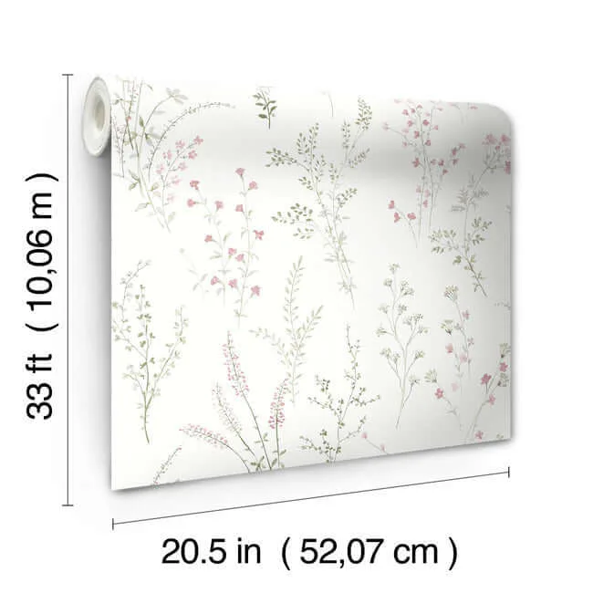 York Wallcoverings Wildflower Sprigs wallpaper, color Pink & Green, SKU FH4028