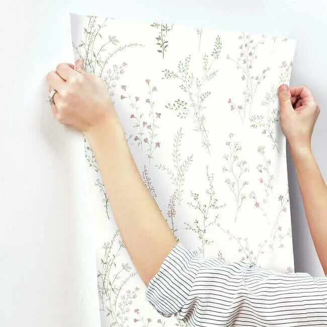 York Wallcoverings Wildflower Sprigs wallpaper, color Pink & Green, SKU FH4028