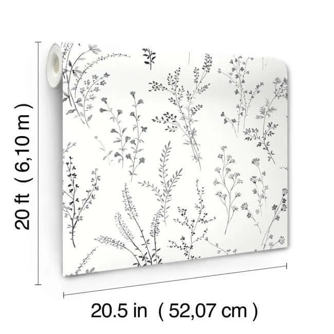 York Wallcoverings Wildflower Sprigs - Black & White Wallpaper | Buy Online York Wallcoverings Wildflower Sprigs wallpaper, color Black & White, SKU PSW1522RL