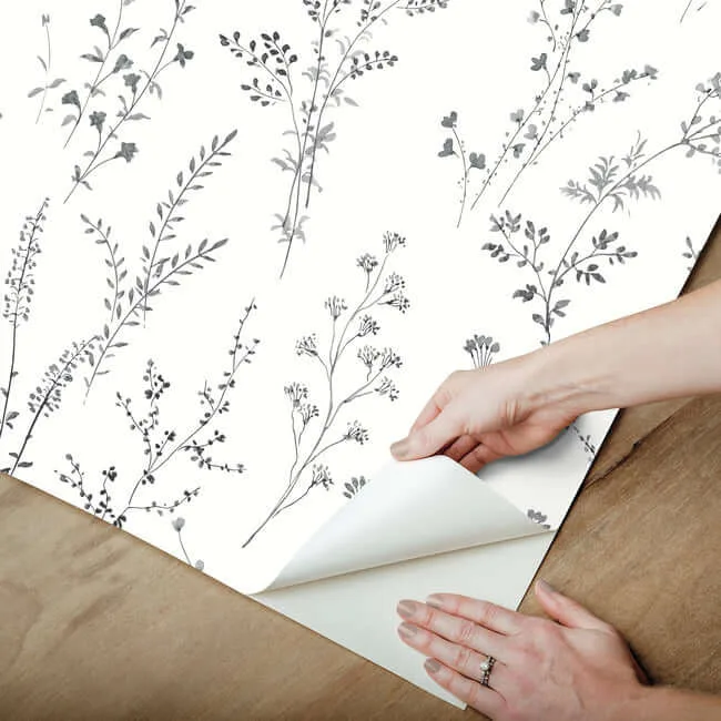 York Wallcoverings Wildflower Sprigs - Black & White Wallpaper | Buy Online York Wallcoverings Wildflower Sprigs wallpaper, color Black & White, SKU PSW1522RL