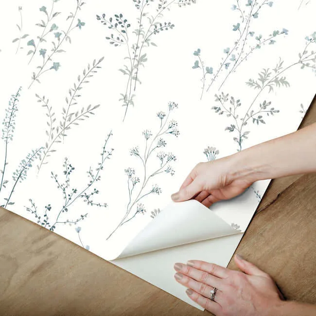 York Wallcoverings Wildflower Sprigs wallpaper, color Blue & Green, SKU PSW1523RL