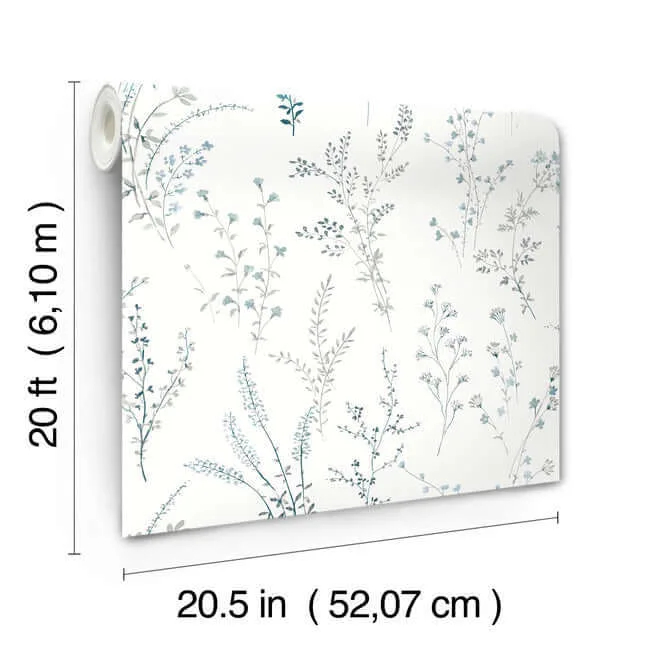 York Wallcoverings Wildflower Sprigs wallpaper, color Blue & Green, SKU PSW1523RL