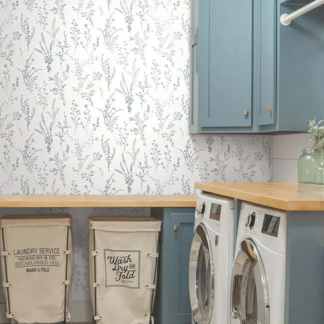 York Wallcoverings Wildflower Sprigs wallpaper, color Blue & Green, SKU PSW1523RL