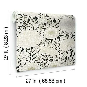York Wallcoverings Wood Block Blooms wallpaper, color Black & Gold, SKU BW3923
