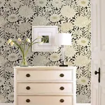 York Wallcoverings Wood Block Blooms wallpaper, color Black & Gold, SKU BW3923