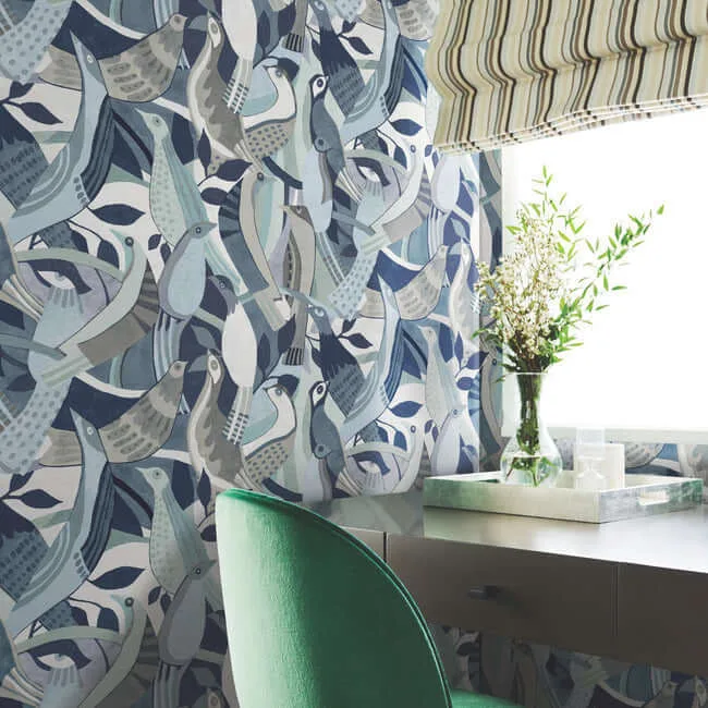 York Wallcoverings Fauvist Flock - Blue Wallpaper | Buy Online York Wallcoverings Fauvist Flock wallpaper, color Blue, SKU AG2015
