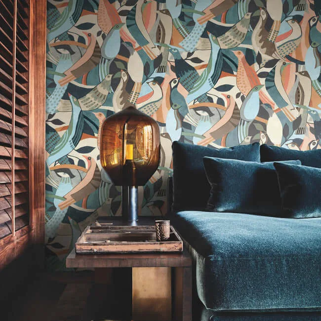 York Wallcoverings Fauvist Flock wallpaper, color Coral & Aqua, SKU AG2016