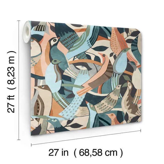 York Wallcoverings Fauvist Flock wallpaper, color Coral & Aqua, SKU AG2016
