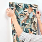 York Wallcoverings Fauvist Flock wallpaper, color Coral & Aqua, SKU AG2016