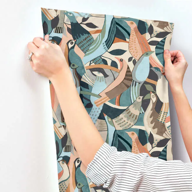 York Wallcoverings Fauvist Flock wallpaper, color Coral & Aqua, SKU AG2016