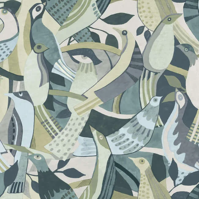 York Wallcoverings Fauvist Flock wallpaper, color Green, SKU AG2017