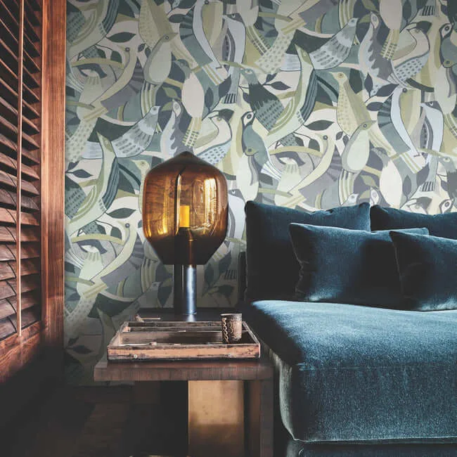 York Wallcoverings Fauvist Flock wallpaper, color Green, SKU AG2017