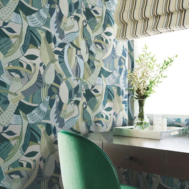 York Wallcoverings Fauvist Flock wallpaper, color Green, SKU AG2017