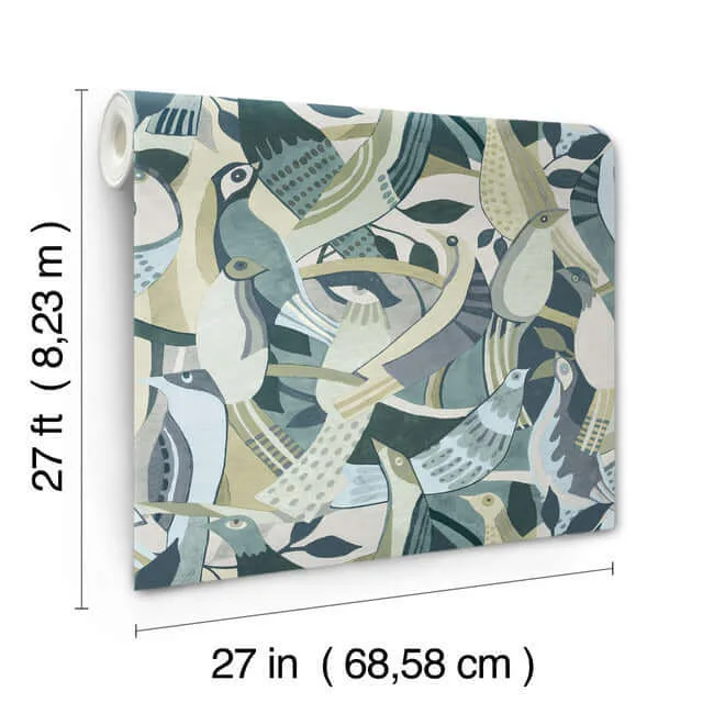 York Wallcoverings Fauvist Flock wallpaper, color Green, SKU AG2017