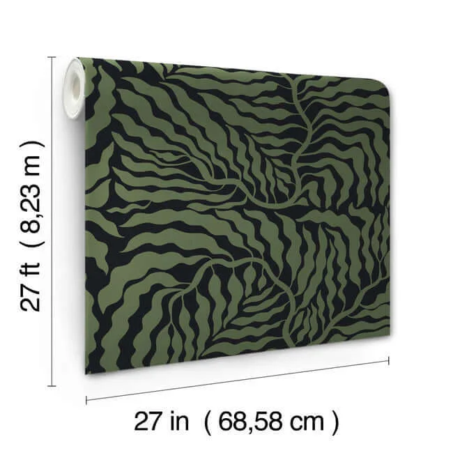 York Wallcoverings Fern Fronds wallpaper, color Black & Green, SKU AG2061