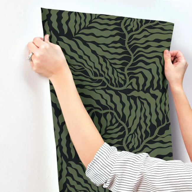 York Wallcoverings Fern Fronds wallpaper, color Black & Green, SKU AG2061