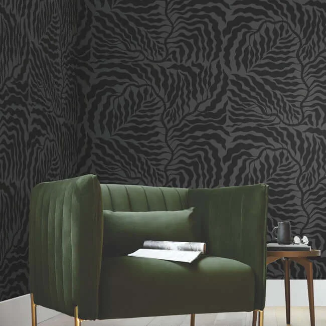York Wallcoverings Fern Fronds wallpaper, color Black, SKU AG2062