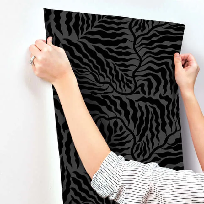York Wallcoverings Fern Fronds wallpaper, color Black, SKU AG2062
