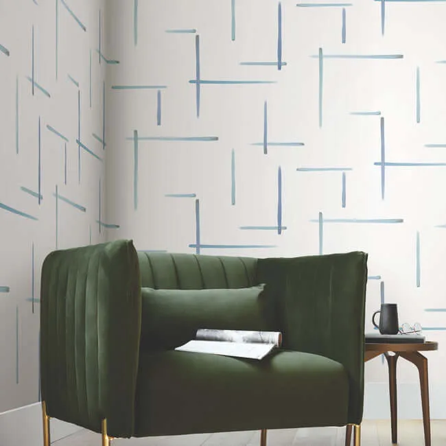 York Wallcoverings Gilded Sumi-E - Blue & Glint Wallpaper | Buy Online York Wallcoverings Gilded Sumi-E wallpaper, color Blue & Glint, SKU AG2042