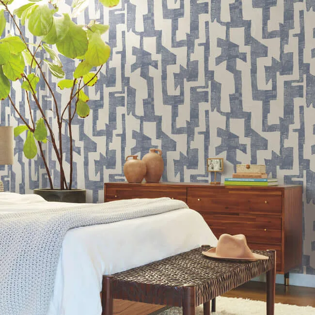 York Wallcoverings Modern Tribal wallpaper, color Almond & Navy, SKU AG2104