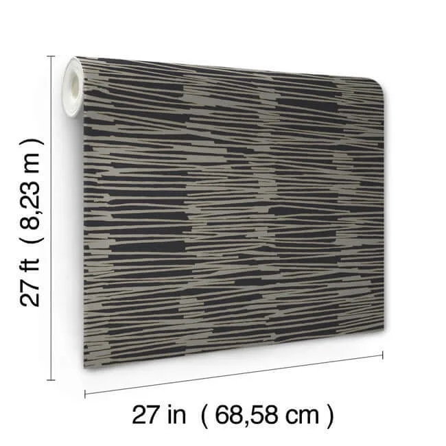 York Wallcoverings Water Reed Thatch wallpaper, color Black & Gold, SKU AG2095