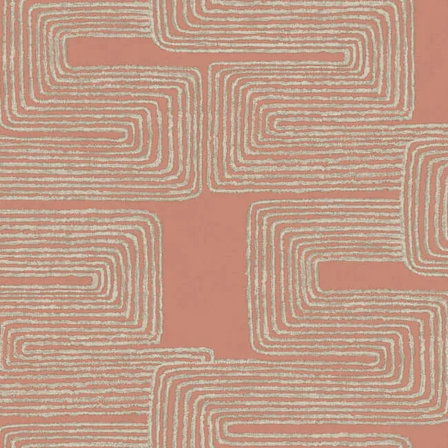York Wallcoverings Zulu Thread wallpaper, color Coral & Glint, SKU AG2031