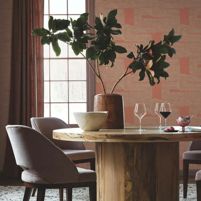 York Wallcoverings Zulu Thread - Coral & Glint Wallpaper | Buy Online York Wallcoverings Zulu Thread wallpaper, color Coral & Glint, SKU AG2031