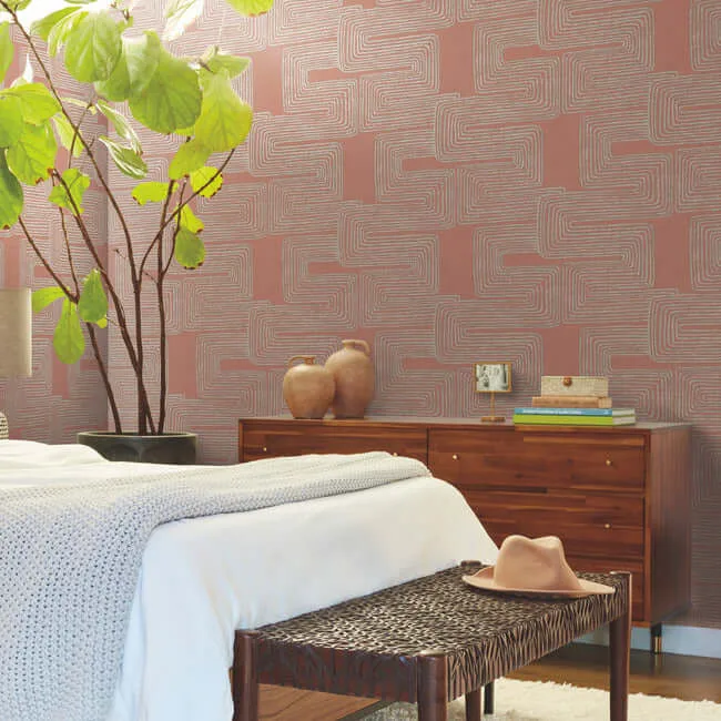 York Wallcoverings Zulu Thread - Coral & Glint Wallpaper | Buy Online York Wallcoverings Zulu Thread wallpaper, color Coral & Glint, SKU AG2031