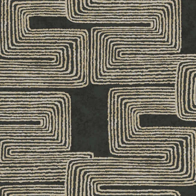 York Wallcoverings Zulu Thread wallpaper, color Black & Gold, SKU AG2032