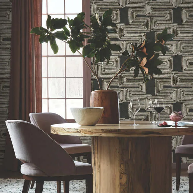 York Wallcoverings Zulu Thread wallpaper, color Black & Gold, SKU AG2032