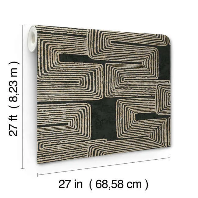 York Wallcoverings Zulu Thread wallpaper, color Black & Gold, SKU AG2032