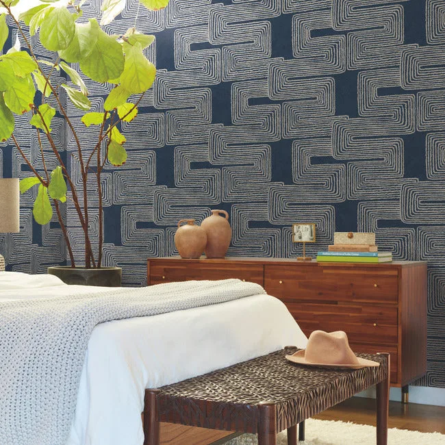 York Wallcoverings Zulu Thread - Midnight & Silver Wallpaper | Buy Online York Wallcoverings Zulu Thread wallpaper, color Midnight & Silver, SKU AG2033