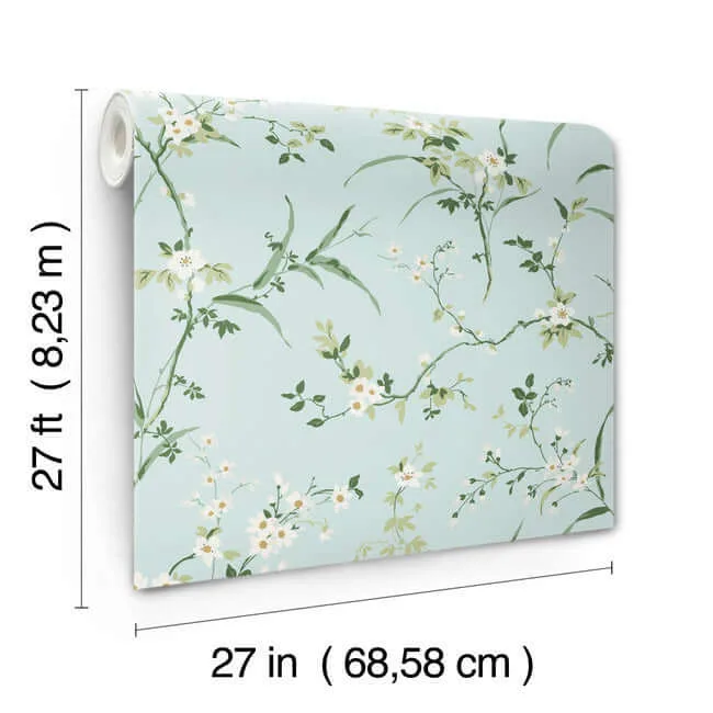 York Wallcoverings Blossom Branches - Spa Blue Wallpaper | Buy Online York Wallcoverings Blossom Branches wallpaper, color Spa Blue, SKU BL1742