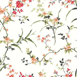 York Wallcoverings Blossom Branches wallpaper, color White & Red, SKU BL1741
