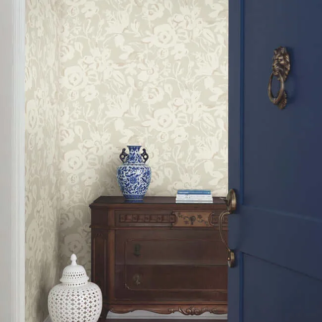 York Wallcoverings Brushstroke Floral wallpaper, color Taupe, SKU BL1735