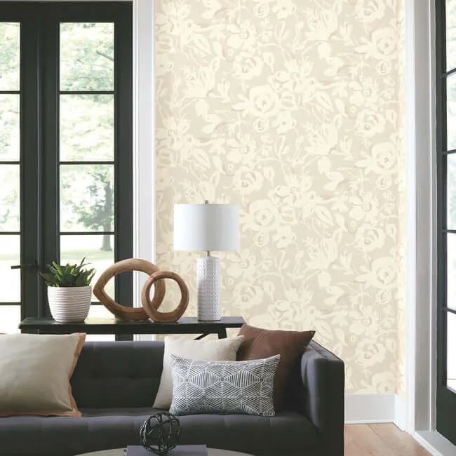York Wallcoverings Brushstroke Floral wallpaper, color Taupe, SKU BL1735