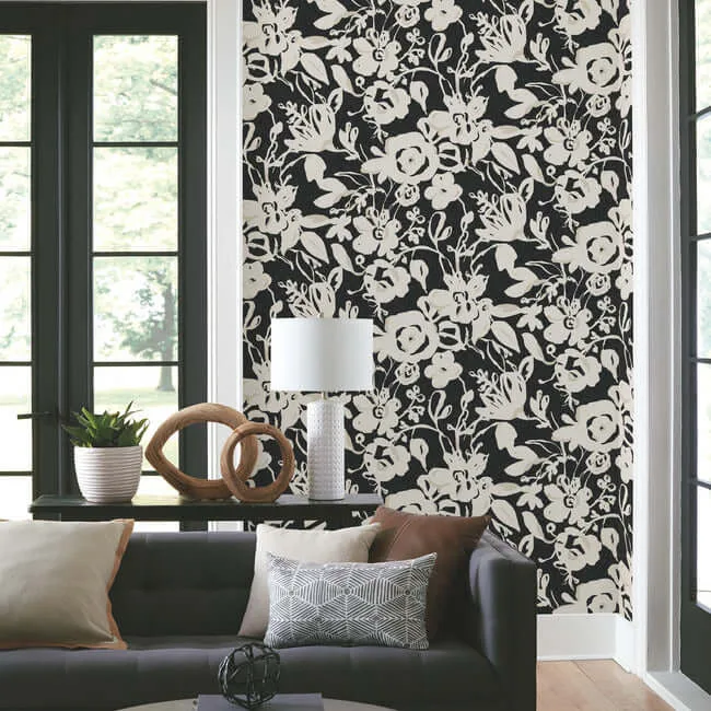 York Wallcoverings Brushstroke Floral - Black Wallpaper | Buy Online York Wallcoverings Brushstroke Floral wallpaper, color Black, SKU BL1733
