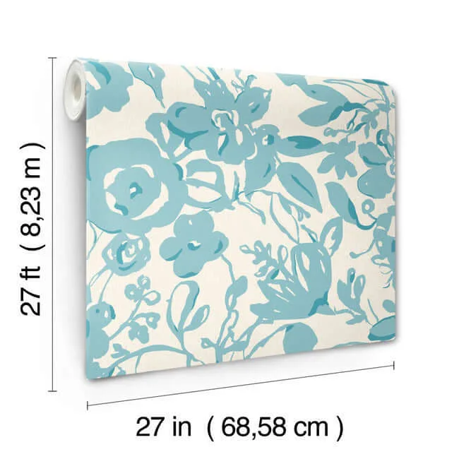 York Wallcoverings Brushstroke Floral wallpaper, color Aqua, SKU BL1736